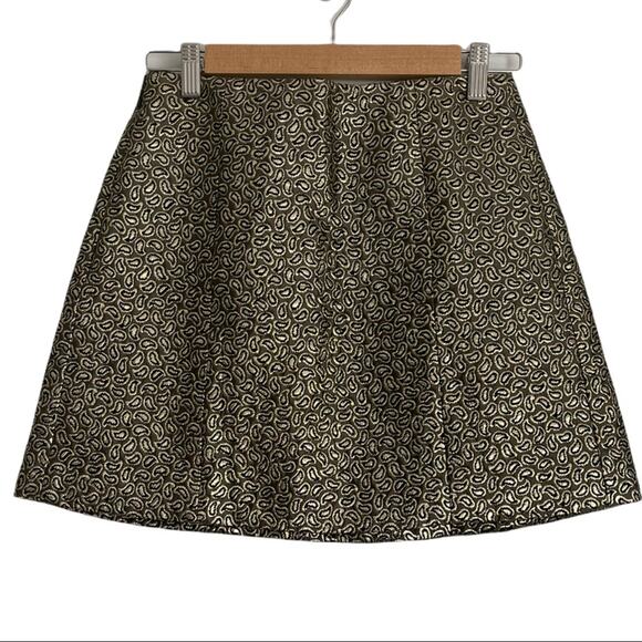 Tibi Jacquard Pleated Gold Black Metallic Paisley Mini Skirt Size 2 - Picture 7 of 8